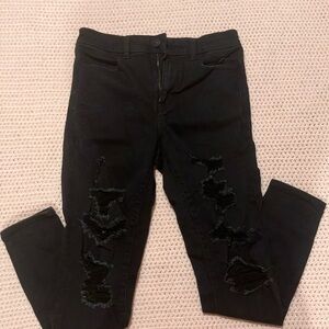 American Eagle Outfitters Black Skinny Jeans with Distressed Details
